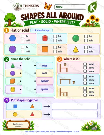Kindergarten math worksheet — Shapes All Around Practice 9