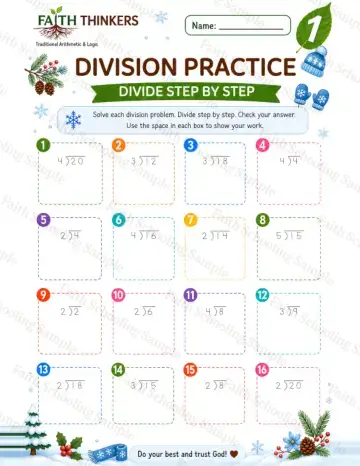 1st Grade math worksheet — Winter Division Practice 8