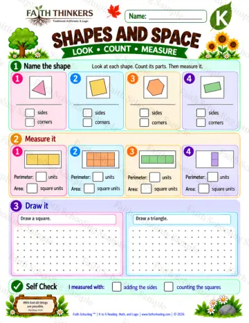 Kindergarten math worksheet — Geometry and Shapes Practice 4