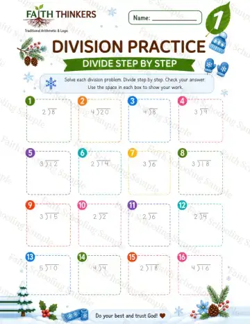 1st Grade math worksheet — Winter Division Practice 5