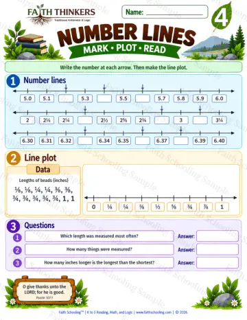 4th Grade math worksheet — Number Lines Practice 9