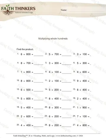 4th Grade math worksheet — Multiply Whole Hundreds 5