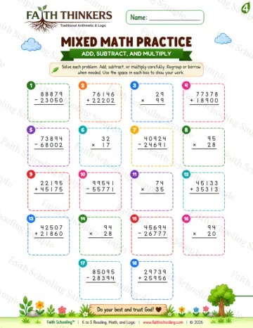 4th Grade math worksheet — Summer Mixed Practice 4