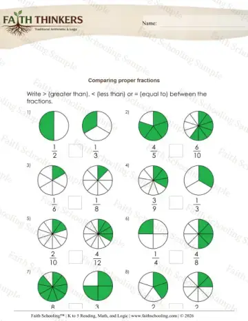 3rd Grade math worksheet — Comparing and Ordering Fractions. Comparing Proper Fractions 8