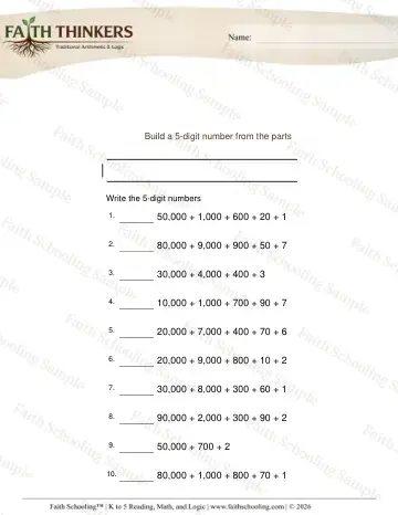 5th Grade math worksheet — Place Value 5 Digit 2
