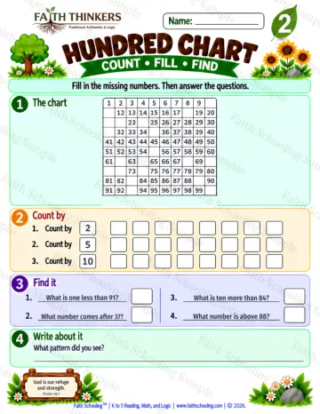 2nd Grade math worksheet — Hundred Chart Practice 9