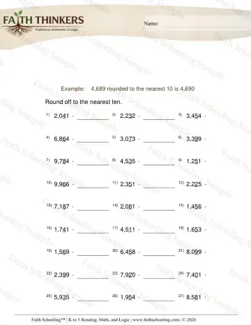 5th Grade math worksheet — Rounding to the Nearest Ten and Hundred. Round 4 Digit Number Nearest 10 4