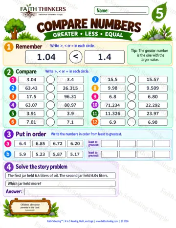 5th Grade math worksheet — Compare Numbers Practice 4