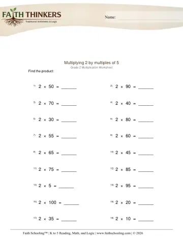 Grade 2 Math: Multiplication Facts Drills — worksheet preview