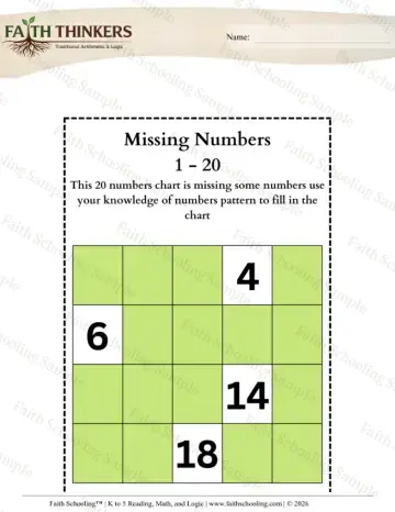 3rd Grade math worksheet — Number Patterns. Missing Numbers 01 Page 007