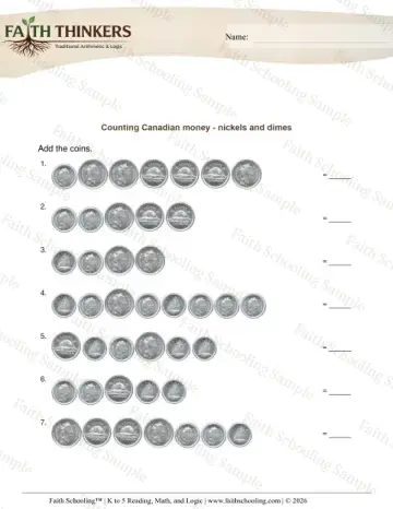 2nd Grade math worksheet — Counting Money Canadian Nickels Dimes 4