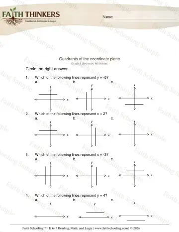5th Grade math worksheet — Geometry Quadrants Coordinate Plane 2