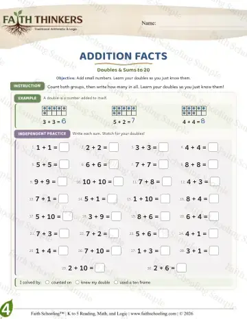 4th Grade math worksheet — Addition Facts (Practice 6)