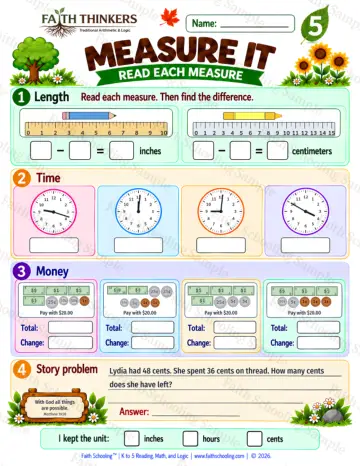 5th Grade math worksheet — Measurement Practice 5