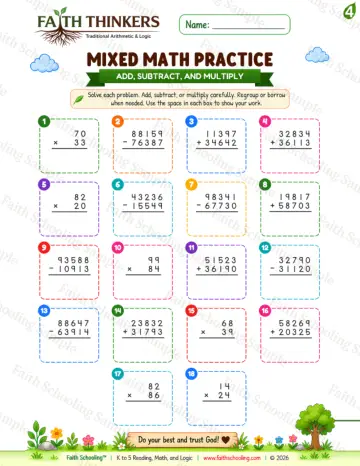 4th Grade math worksheet — Summer Mixed Practice 7