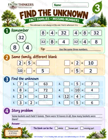 3rd Grade math worksheet — Find The Unknown Practice 9