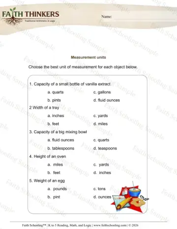 4th Grade math worksheet — Measurement Units Mixed 6