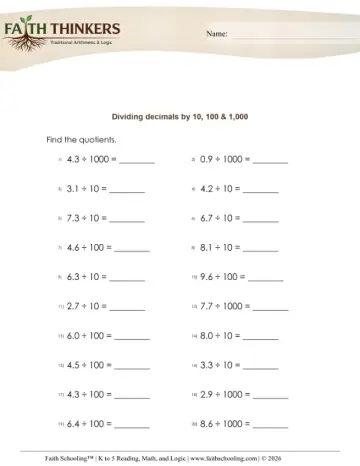 Grade 5 Math: Dividing Decimals — worksheet preview