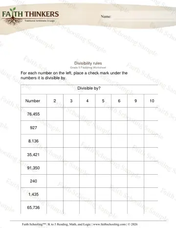5th Grade math worksheet — Factors and Multiples. Divisibility Rules 3