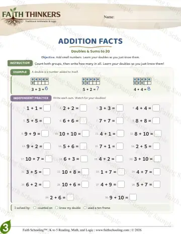 3rd Grade math worksheet — Addition Facts (Practice 4)