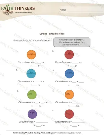 4th Grade math worksheet — Geometry Circles Circumference 5