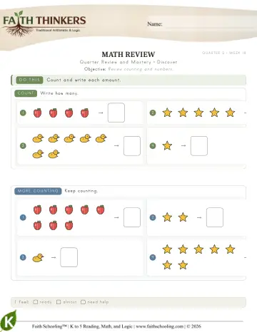 Kindergarten Math: Quarter Review And Mastery — worksheet preview