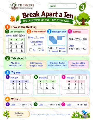 3rd Grade math worksheet — Break Apart A Ten Practice 8