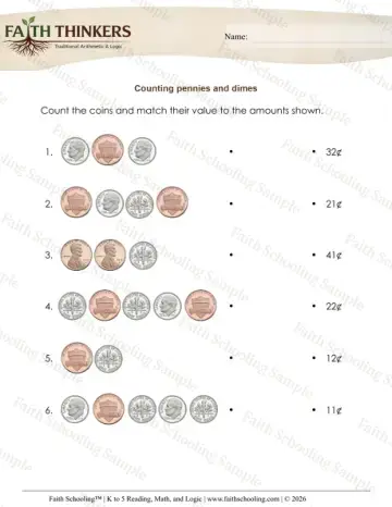1st Grade math worksheet — Counting Money. Counting Coins 4