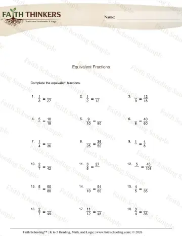 4th Grade math worksheet — Equivalent and Simplified Fractions. Equivalent Fractions 2