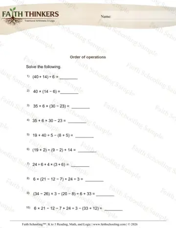 5th Grade math worksheet — Order Operations 6