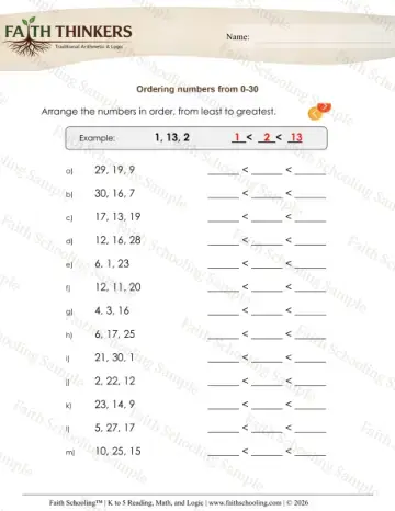 1st Grade math worksheet — Number Order and Sequence. Order Numbers up to 30 2