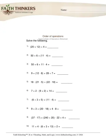 Grade 5 Math: Order Operations — worksheet preview