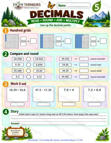 5th Grade math worksheet — Decimals Practice 8