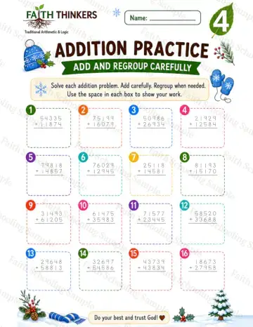 4th Grade math worksheet — Winter Addition Practice 6