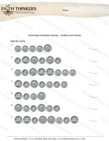 2nd Grade math worksheet — Counting Money Canadian Nickels Dimes 5