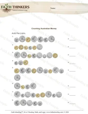 3rd Grade math worksheet — World Currencies. Australian Money 7