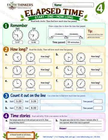 4th Grade math worksheet — Elapsed Time Practice 5