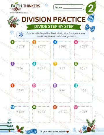 2nd Grade math worksheet — Winter Division Practice 4