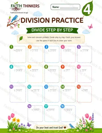 4th Grade math worksheet — Spring Division Practice 8