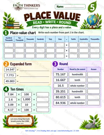 5th Grade math worksheet — Place Value Practice 9