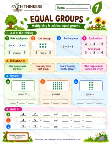 1st Grade math worksheet — Equal Groups Practice 5