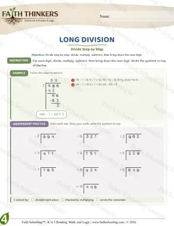 4th Grade math worksheet — Long Division (Practice 5)