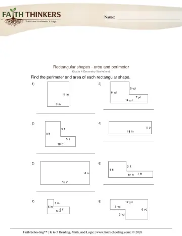 Geometry Rectangular Shapes Area Perimeter 1