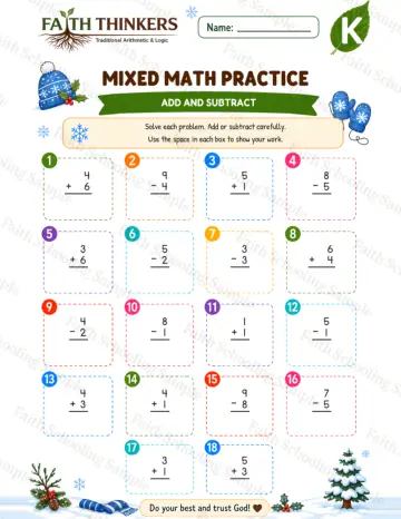 Kindergarten math worksheet — Winter Mixed Practice 6