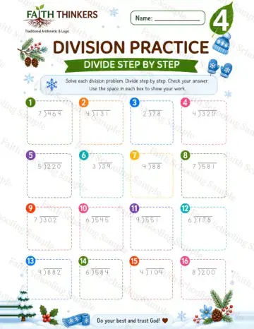 4th Grade math worksheet — Winter Division Practice 5