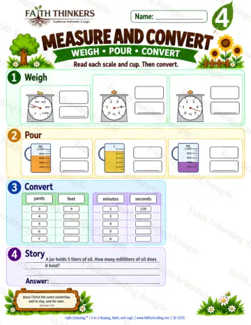 4th Grade math worksheet — Measurement Units Practice 4