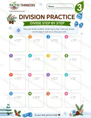 3rd Grade math worksheet — Winter Division Practice 8