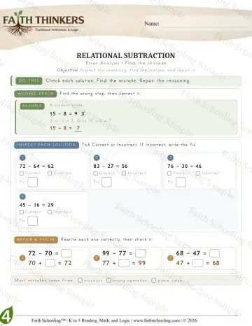 4th Grade math worksheet — Reasoning & Fluency - Error (Practice 2)