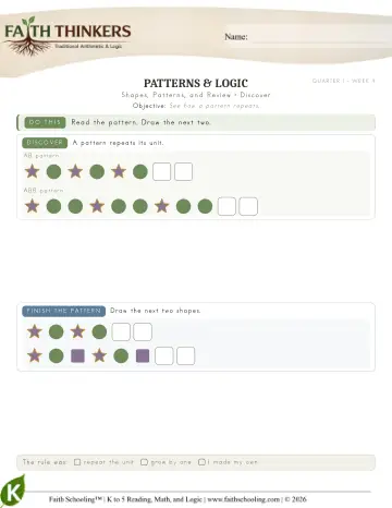 Kindergarten Math: Shapes Patterns And Review — worksheet preview