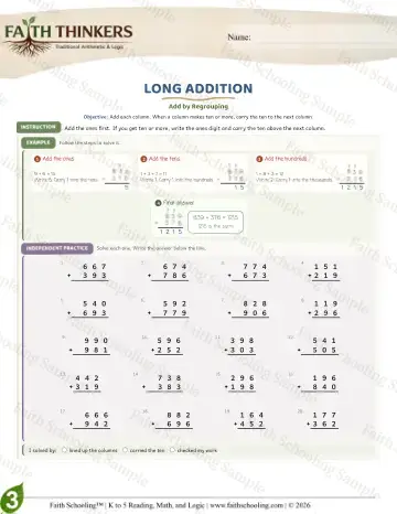 3rd Grade math worksheet — Addition with Regrouping. Long Addition (Practice 4)